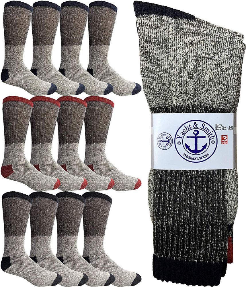 60 pairs of Yacht & Smith Mens Thermal Socks, Warm Cotton, Sock Size 10