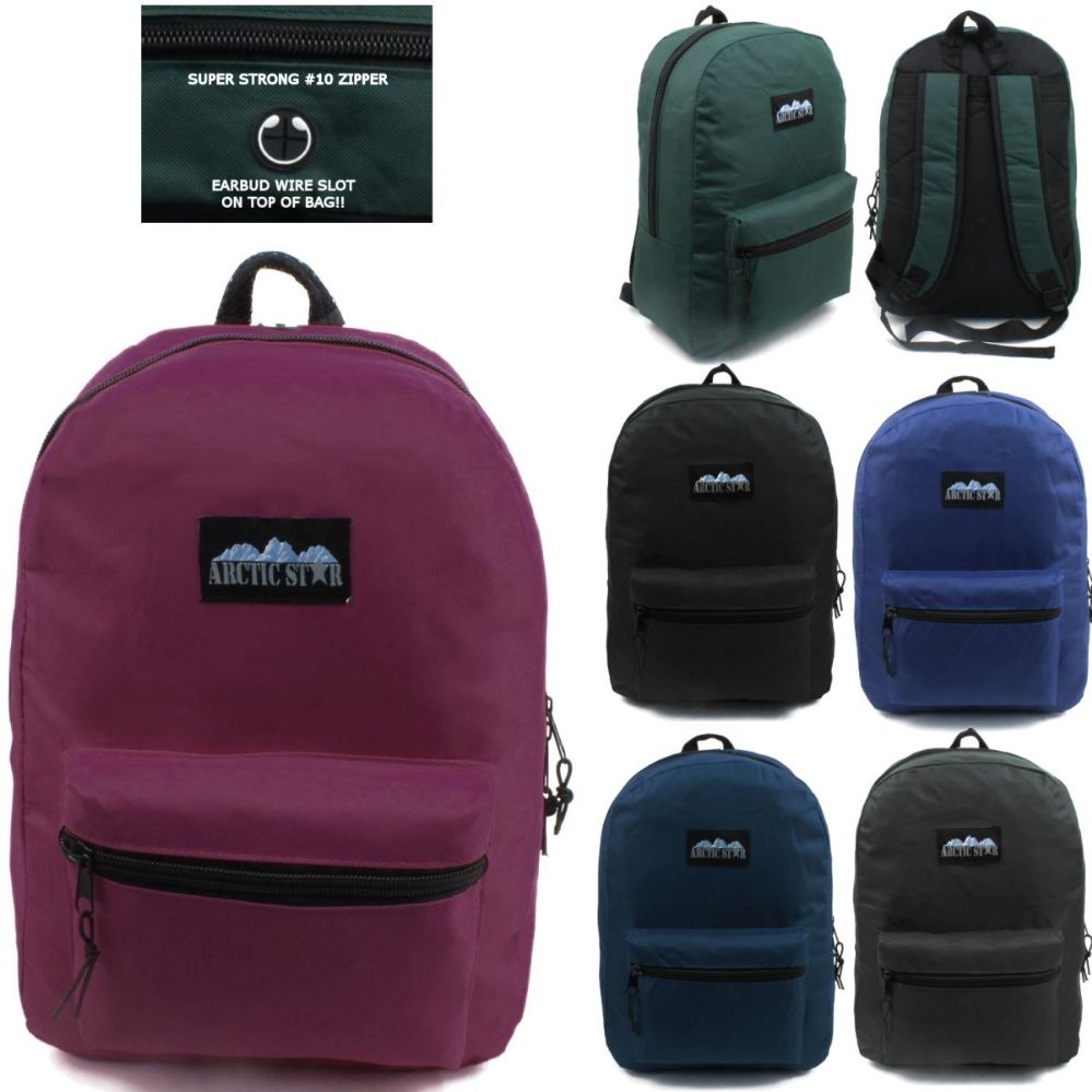12 Color Assortment 15 Inch Solid Backpacks For Kids With Padded Straps Wholesale Bulk Case Pack Of 24